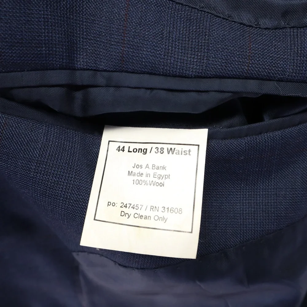Jos A Bank Blazer Mens 44L‎ Tailored Wool 2-Button Suit Jacket Coat Blue Plaid